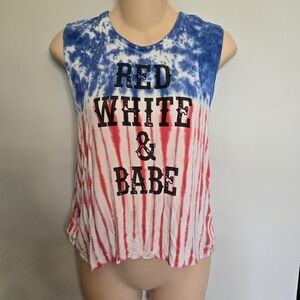 Red White & Babe blue tie-dyed tank top cut-off crop top sexy festival outfit